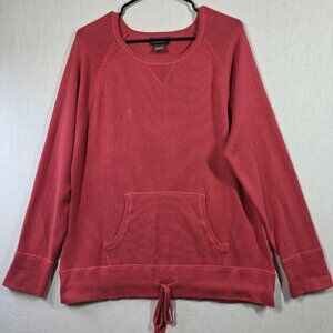 Eddie Bauer Sweater Womens XL Pink Cotton Knit Kangaroo Pocket Drawstring Hem